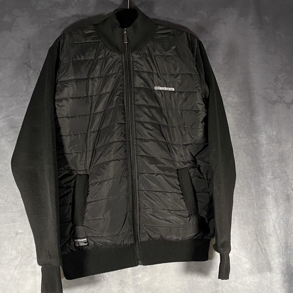 Lambrella UK Signature Black Sweater Knit Jacket Quilted Front Zip‎ Up Size M